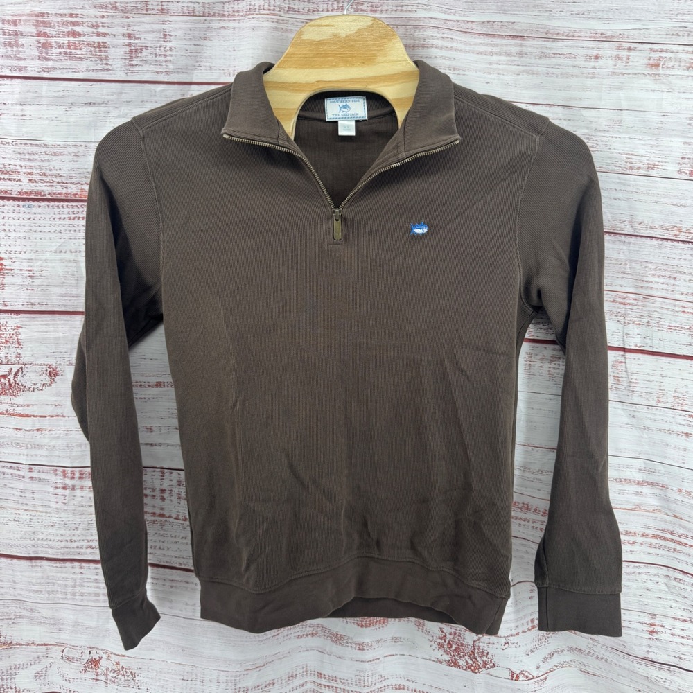 Southern Tide Skipjack Sweater Mens Small Brown Ribbed Quarter Zip Pullover